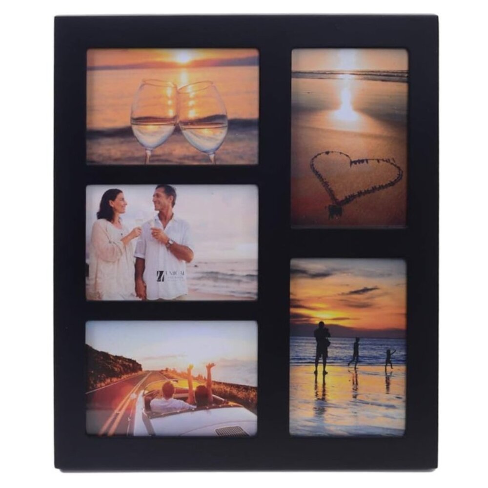 Five Photo Display Collage Wood & Glass Frame for 4x6 Prints - 2pk